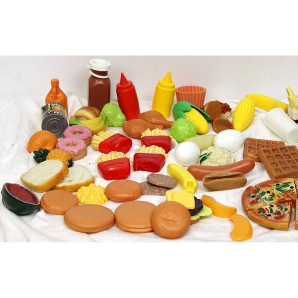 Plastic Play Food Lot Kitchen Fries Pizza Cutter Waffle Hot Dog Hamburger Fruit - Picture 10 of 16